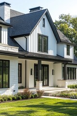 Fototapeta premium White House with Black Roof and Windows