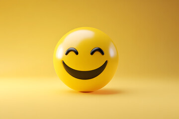 Fototapeta premium A smiling emoji in 3d render with a pastel yellow background