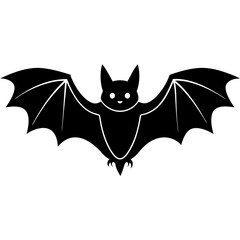 Bat full black Halloween silhouette vector art illustration
