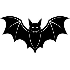 Bat full black Halloween silhouette vector art illustration
