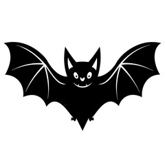 Bat full black Halloween silhouette vector art illustration
