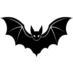 Bat full black Halloween silhouette vector art illustration
