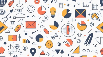 A professional business pattern with a series of abstract icons and symbols.