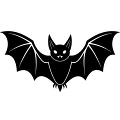 Bat full black Halloween silhouette vector art illustration
