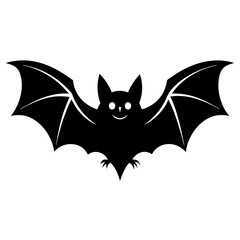 Bat full black Halloween silhouette vector art illustration
