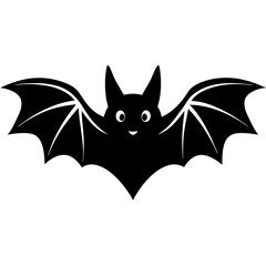 Bat full black Halloween silhouette vector art illustration
