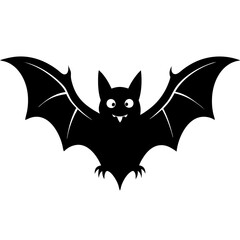 Bat full black Halloween silhouette vector art illustration
