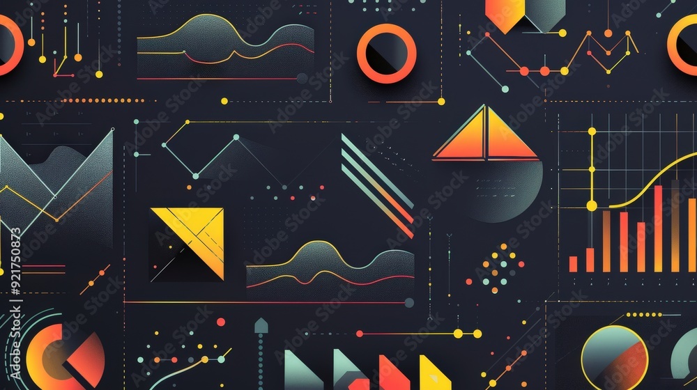 Poster a refined business pattern with a repeating design of abstract graphs and charts.