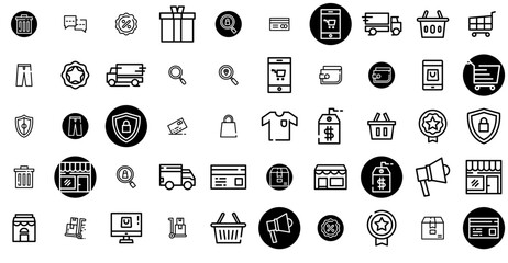 Set Of Linear Ecommerce Vector Symbols Apps, Websites Ui Designs Suitable For Buy,Shop,Market,Online,Ecommerce Outline Icons Collection. Simple Vector Illustration