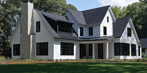 Large White House with Black Roof