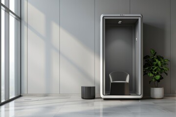 Private Phone Booth with Soundproof Walls for Focused Work and Branding Opportunities