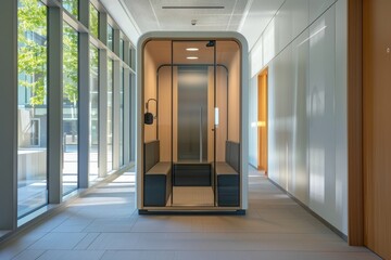 Modern Soundproof Phone Booth for Private Calls and Work with Customizable Branding Wall