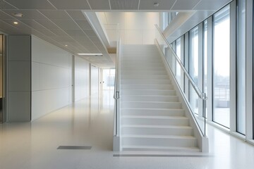 Modern Minimalist Staircase with Mezzanine Level for Artwork and Company Values