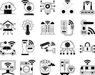 internet of things icon set, outline style, vector illustration