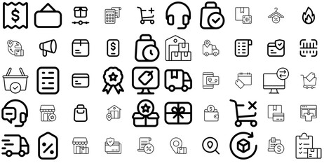 Mega Set Of Vector E Commerce Line Isolated Silhouette Solid Icons With Payment,Shipping,Supermarket,Store,Retail Pictograms And Infographics Design Elements Vector Illustration