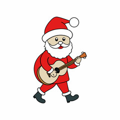 Christmas Santa walk and playing the guitar art vector illustrator