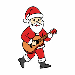 Christmas Santa walk and playing the guitar art vector illustrator