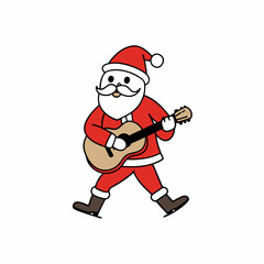 Christmas Santa walk and playing the guitar art vector illustrator