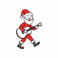 Christmas Santa walk and playing the guitar art vector illustrator