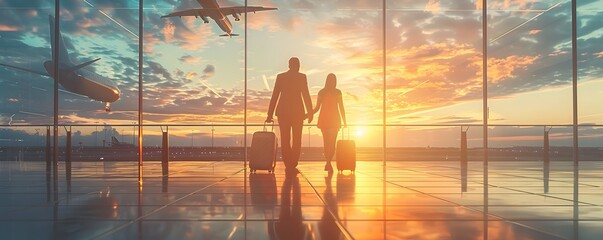 Family traveling with luggage protected by travel insurance against scenic sunset backdrop