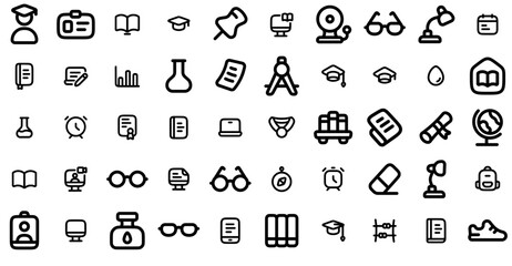 Mega Set Of Vector Education Icons Silhouette Vector Logo Design Containing University,School,Education,Book,Study Stroke Icon Collection. Vector Illustration