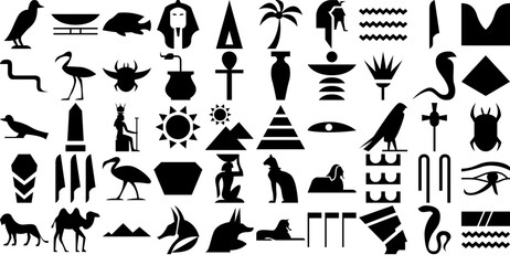 Mega Set Of Vector Egyptian Culture Glyph Vector Symbols Apps, Websites Ui Designs Suitable For Sign,Language,Egyptian,Culture,Symbol Stroke Icon Collection. Vector Illustration