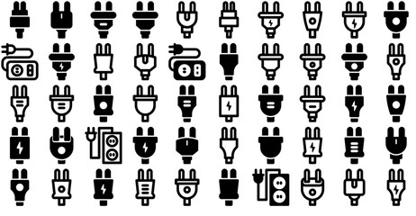 A Collection Of Electric Plug Icons Web Header Banner Design Containing Socket,Plug,Power-Plug,Electricity,Electric-Plug Infographic Simple Vector Illustration Logo