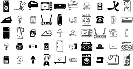 Set Of Electronic Isolated Silhouette Solid Icons With Disk,Lamp,Light,Electronic,Power Set Vector Flat Line Icons