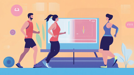 Naklejka premium AI-Powered Virtual Fitness Coach Guiding User Through Personalized Workout