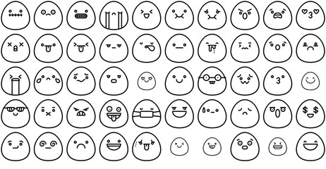 Mega Set Of Vector Emoji Icons Silhouette Vector Logo Design Containing Smile,Sad,Unhappy,Happy,Emoji Solid Icon Collection. Vector Illustration