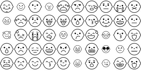 Set Of Linear Emoji Icons Silhouette Vector Logo Design Containing Face,Happy,Expression,Emoji,Smile Business Infographic Elements Logo Vector Illustration