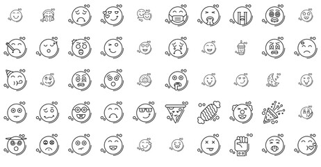 Set Of Linear Emoji Icons Collection Isolated Silhouette Solid Icons Including Smiley,Happy,Emoji,Face,Emotion Stroke Icon Collection. Vector Illustration