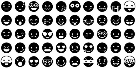 Set Of Emoji 2 Fill Vector Symbols Apps, Websites Ui Designs Suitable For Faces,Emoji,Nerd,Emoticons,Smileys Solid Icon Collection. Vector Illustration