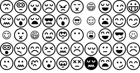 Set Of Linear Emojis Icons Web Header Banner Design Containing Happy,Upset,Face,Emoji,Emotion Simple Black Style Symbol Sign For Apps And Website, Vector Illustration