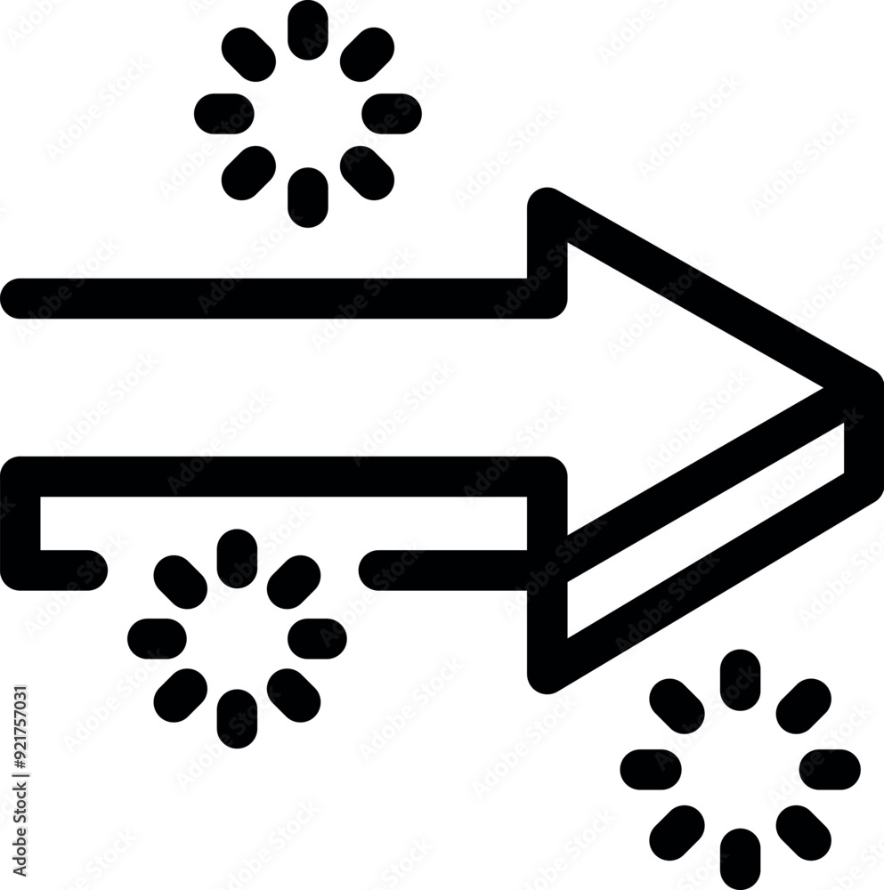 Poster black arrow moving forward with loading circles around, concept of progress, loading, movement and d
