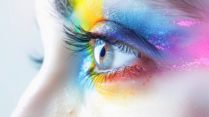 Close-up of a Vibrant Blue Eye with Multicolored Makeup
