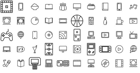 Mega Set Of Vector Entertainment Icons Silhouette Vector Logo Design Containing Entertainment,Hobby,Fun,Disk,Activities Vector Icons Illustration Collection