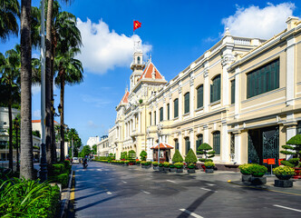 View of the People's Committee building located in downtown Ho Chi Minh City, Vietnam. It was built...