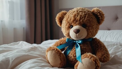 teddy bear on a bed