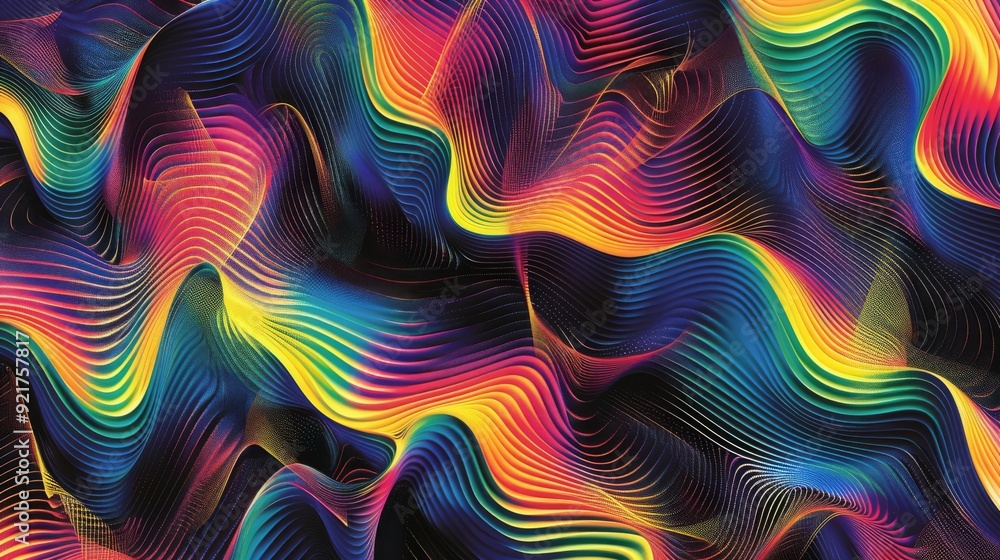 Poster colorful abstract waves create a vibrant and dynamic visual experience. the flowing lines evoke a se