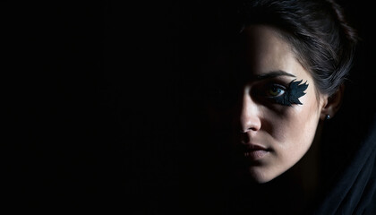 sad woman portrait in the dark