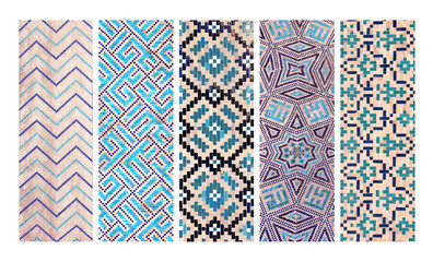 Set of vertical or horizontal background with detail of ancient mosaic walls with clay details and...
