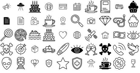 Set Of Essential Elements Vector Symbols Apps, Websites Ui Designs Suitable For Dessert,Food,Transportation,Travel,Sweet Vector Illustration Linear Pictogram Pack