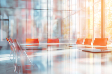 Bright Conference Room with Blurred Background and Modern Orange Chairs