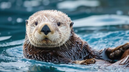 Close-up of a Sea Otter Floating in Water