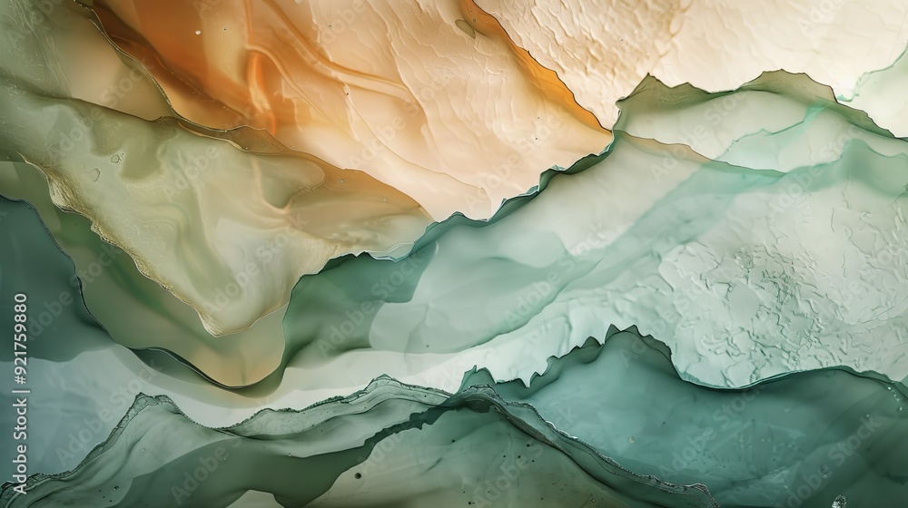 Poster abstract fluid art with soft colors and flowing shapes evokes a sense of calm and tranquility.