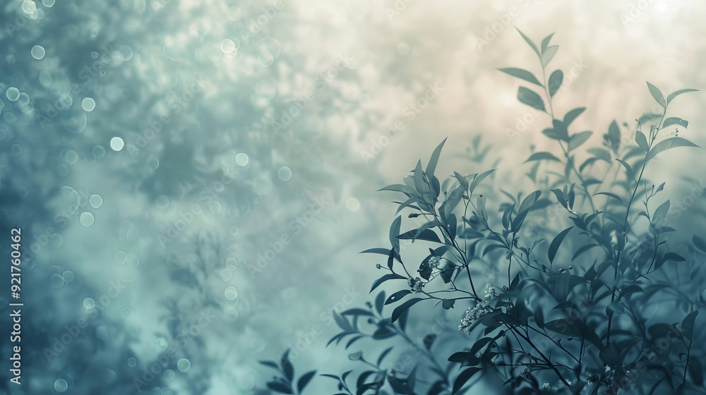 Poster a serene and dreamy atmosphere created by soft foliage and gentle bokeh effects. the image evokes a 