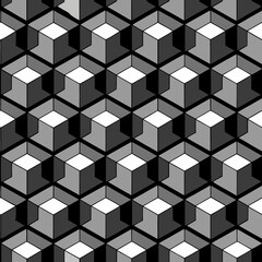 Obraz premium Seamless pattern of geometric 3D cubes in monochrome tones