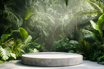 Circular stone podium in a tropical environment
