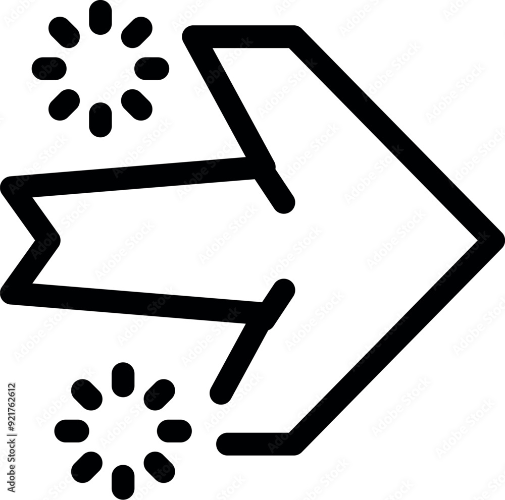 Poster simple black outline of an arrow pointing right, symbolizing progress and direction, with loading ci